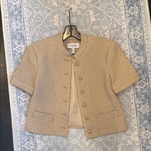 10 Crosby Derek Lam Short-Sleeve Wool Blend Boxy Jacket in Camel
